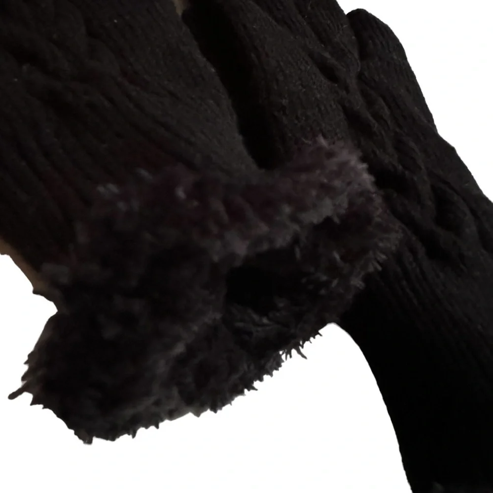Ladies Black Cableknit Gloves with Velvety Soft Lining, One Size